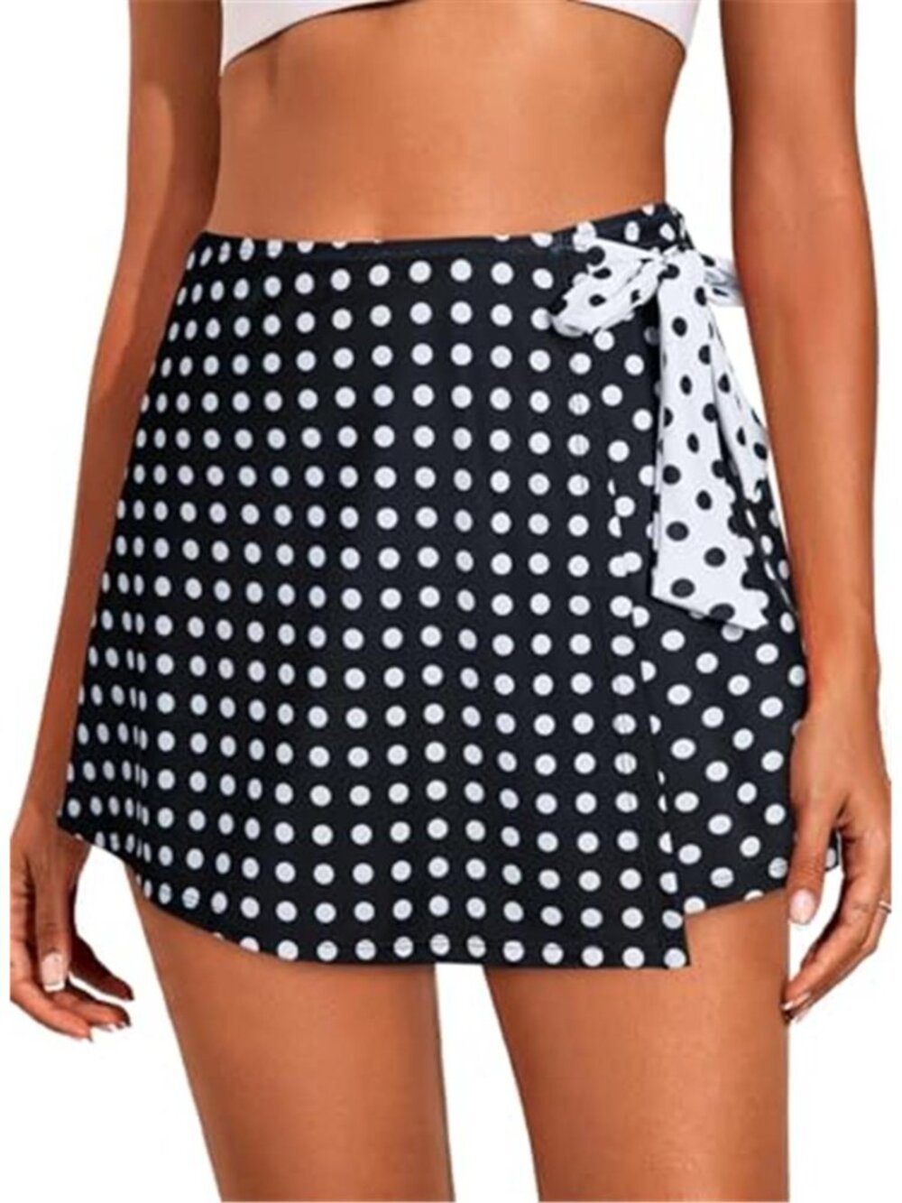 Herseas Black Polka Dot Tie Side Sarong Beach Cover Up Wrap Swim Skirt